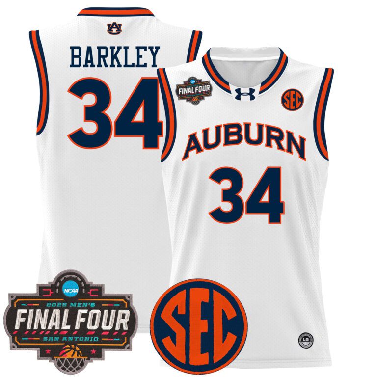 Men Auburn Tigers #34 Barkley white 2025 Final Four Patch Lightweight  NCAA Jerseys
